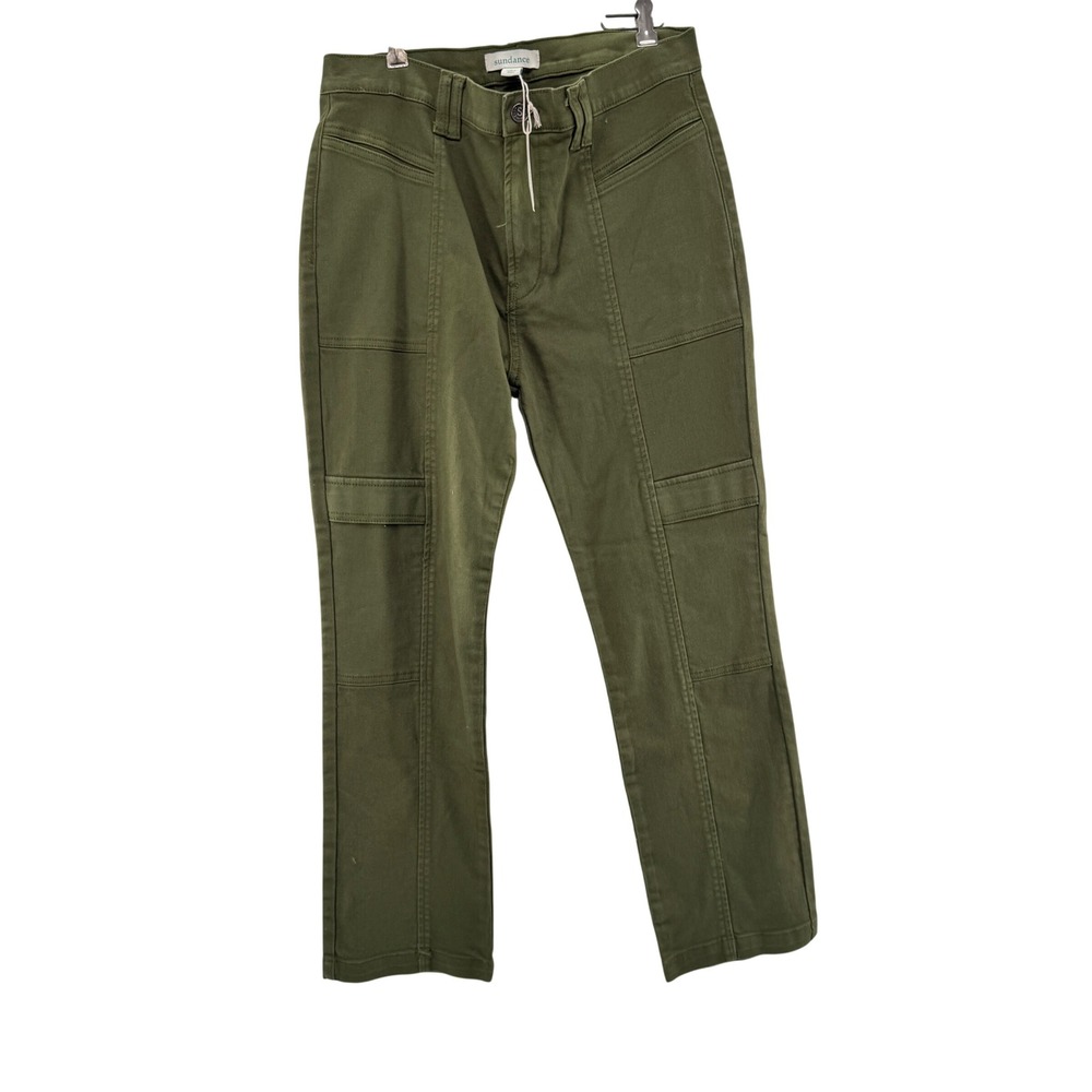 Sundance Cargo Jeans Pants Womens 30 Green Straight Leg Cotton Stretch Utility